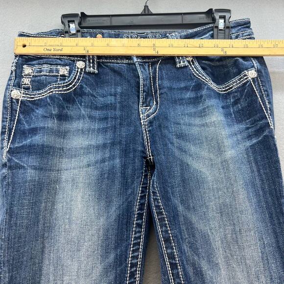 Miss Me Women's Jeans Size 29 (8) Mid Rise Boot Fleur De Lis Biker Moto Bling - Picture 3 of 14